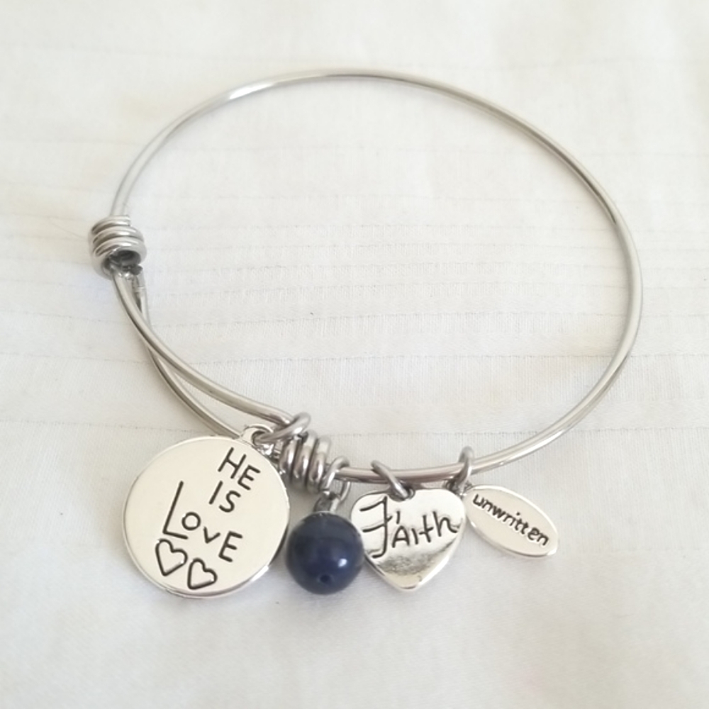 Silver Gemstone Cross FAITH Charm Bracelet